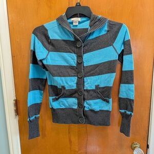 Arizona Jean Company Teal and Gray Striped Button Cardigan
